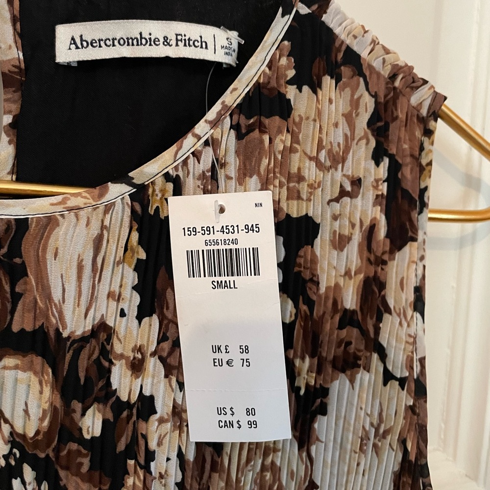 NWT Abercrombie & Fitch Brown Floral Pleated Mini Dress Small 159-591 No Belt - Picture 7 of 13